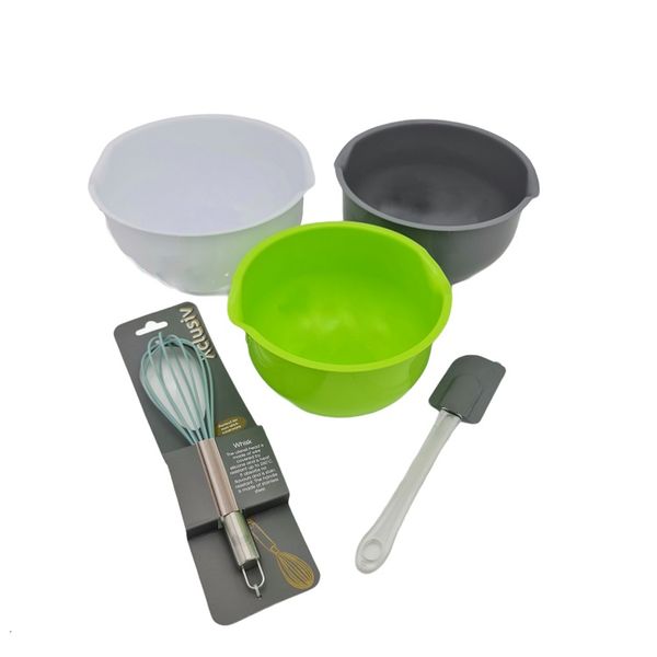 Mixing Bowl Set - 3 Mixing Bowls + Silicone Whisk + Silicone Spatula