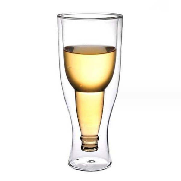 Beer Glass, Clear Double Wall Insulated Pub Mug, Upside Down Design