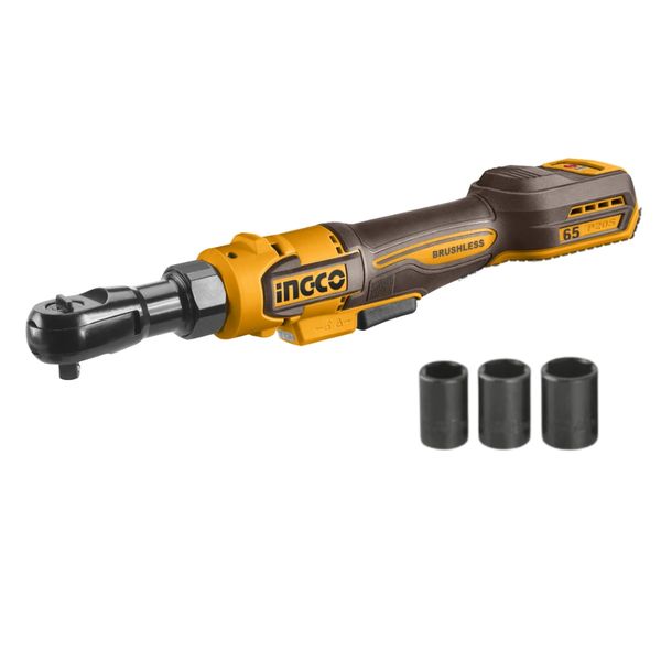 Ingco - Cordless 65Nm Ratchet Driver (3/8") incl 3 Sockets - Machine Only