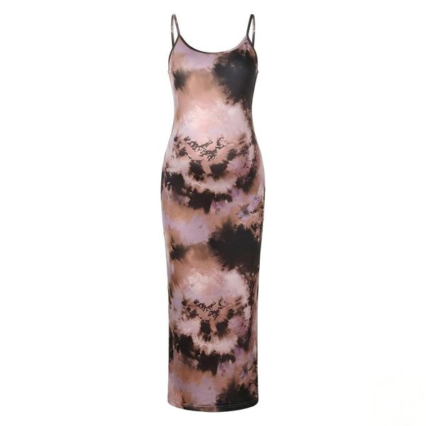 Women's Maternity Tie-Dye Sleeveless Maxi Dress - Slim Fit Long Dress
