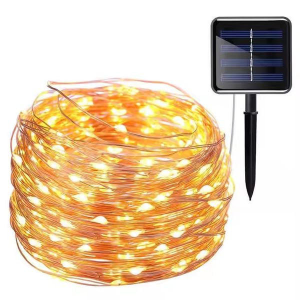 10M Solar-Powered Yellow LED String Lights