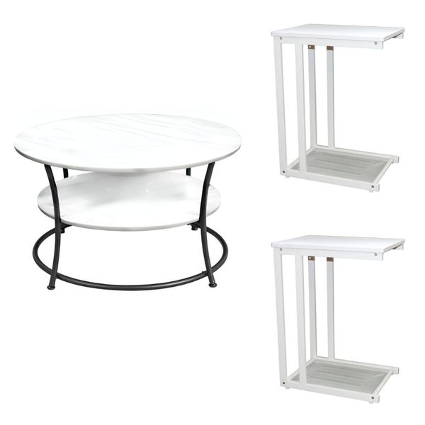 Bragg Miami Round Coffee Table with Set of 2 Bragg Madrid Side End Tables
