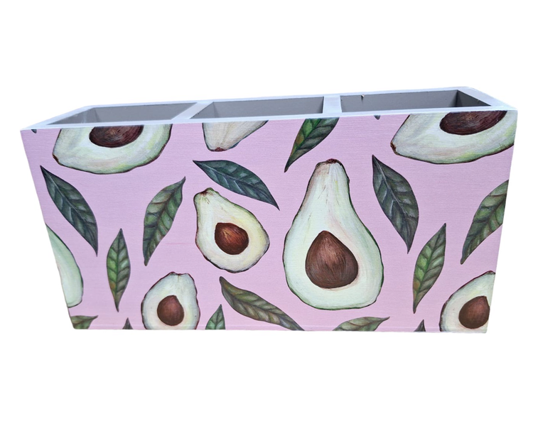 Avocado's &amp; Leaves Cutlery or Stationary Holder with Pink Background
