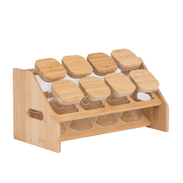 8 Piece Spice Jar Containers Set, Bamboo Spice Rack Organiser