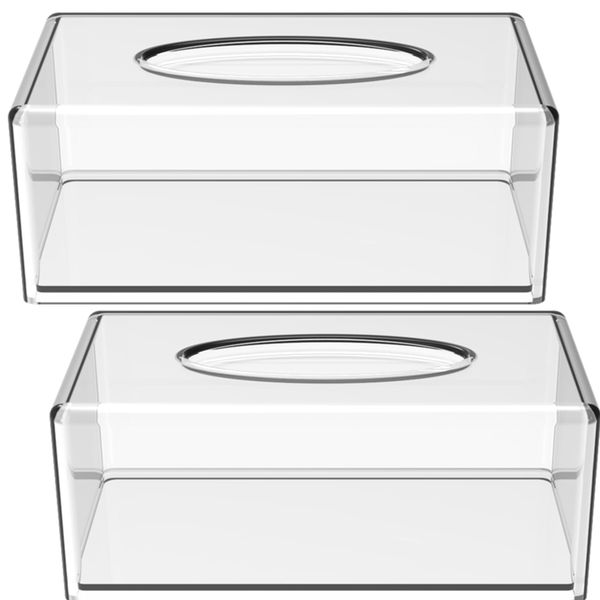 2-Pack Clear Acrylic Tissue Box | Rectangular Home Office Organizer