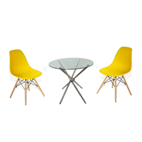 3 Piece 80cm Glass Table and Wooden Leg Chairs