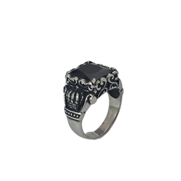 Men's Royal Crown Black Onyx Type Ring