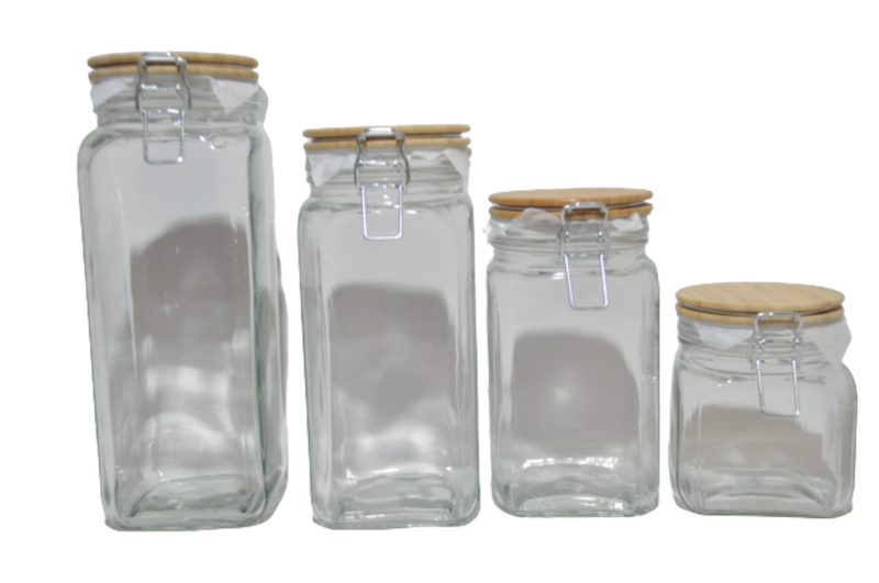 Canister Set 4 Piece With Clip Top Bamboo Lid