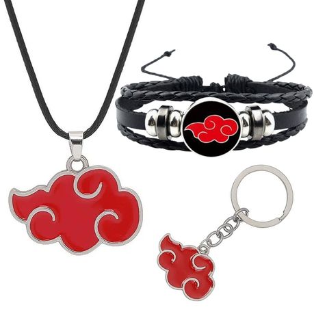 3 Pieces Naruto Anime Red Cloud Bangle Bracelet, Necklace, Key Chain Set Image