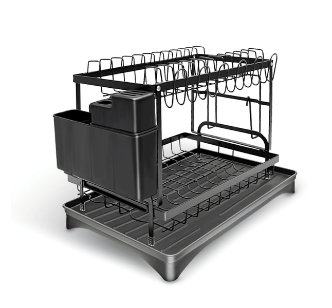 HOMEPOLA Double Layer Cultery Dish Rack, Black Kitchen Drainage Rack