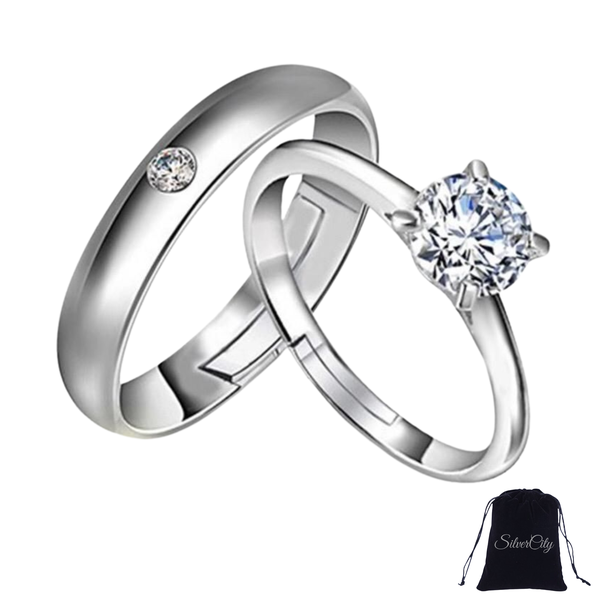 Classic Simple Silver Plated Ring Set For Man &amp; Woman Engagement/Wedding