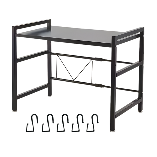 Bestby-Expandable Microwave Oven Rack Kitchen Organizer with 5 Hooks