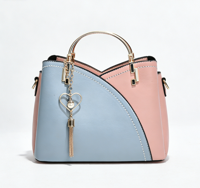 Two-Tone Women's Handbag - Pink-Blue/Beige-White, Compatible with Daily