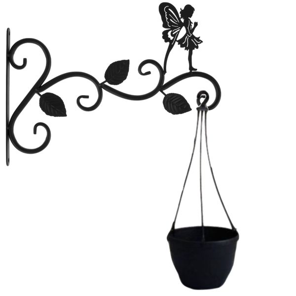 Garden Decor Wall Mounted Fairy Flower Pot Hook &amp; Hanging Black Pot Plant
