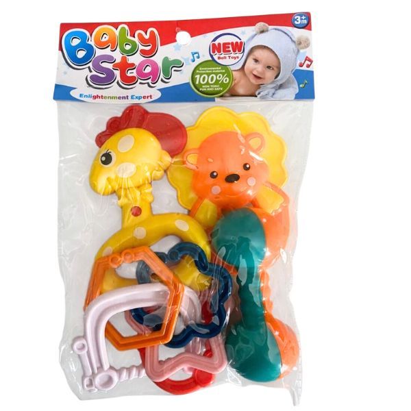 BabyStar 4 Piece Baby Rattle Set - Colourful Sensory Toys for Infants
