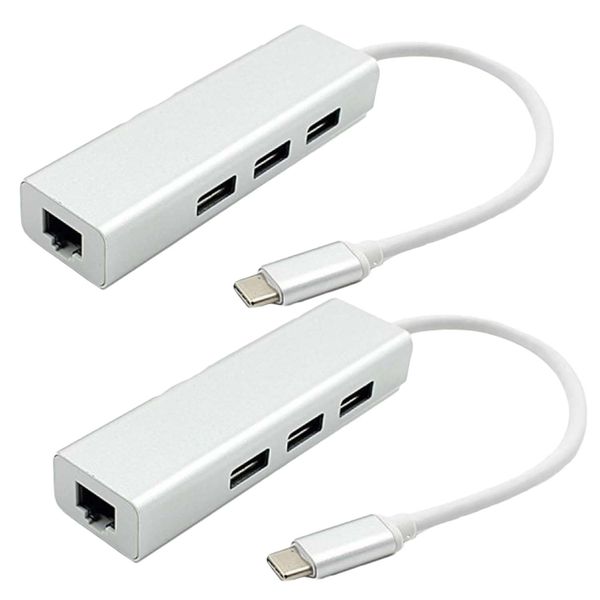 Pack Of 2 USB Type-C To CAT 5 Ethernet Network With 3 Extra USB 3.0 Ports