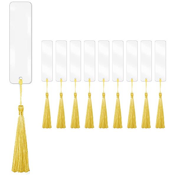 Clear Acrylic Bookmark and Tassel Set - Gold Tassels