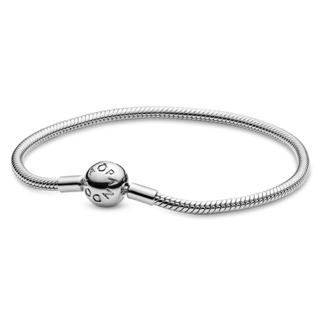 925 Sterling Silver Moments Snake Chain Bangle Bracelet Clasp-18 cm Image