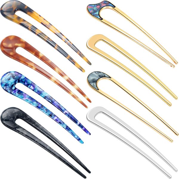 8 Pieces U Shaped Hair Pins French Pins Metal U Vintage Fork Hair Pin