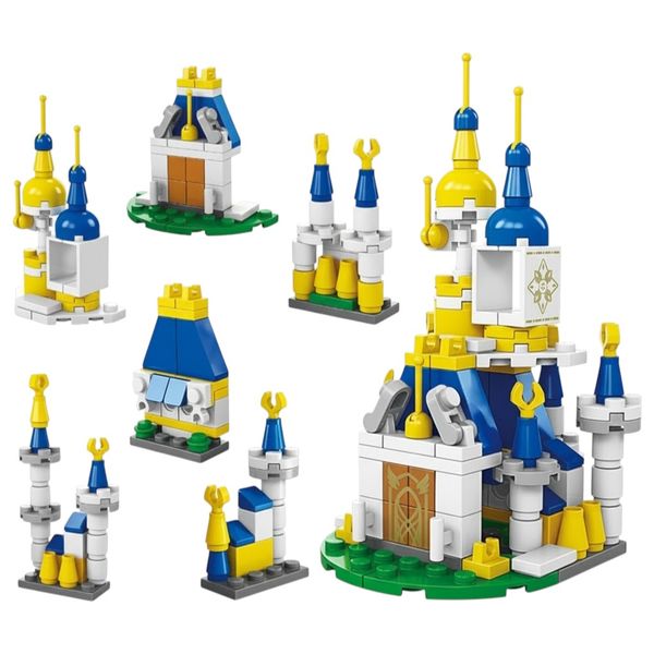 129 Piece - 6-in-1 Castle Building Block Set - Multicolour