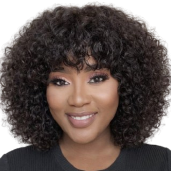 Brazilian Hair Curly Fringe Wig, 8" Water Curls.