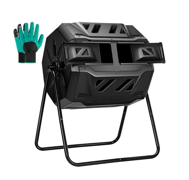 Outdoor Tumbling Composter-43 Gallon Dual Rotating Batch Compost Bin Black