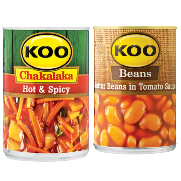 Koo Chakalaka Hot &amp; Spicy + Koo Butter Beans in Tomato Sauce