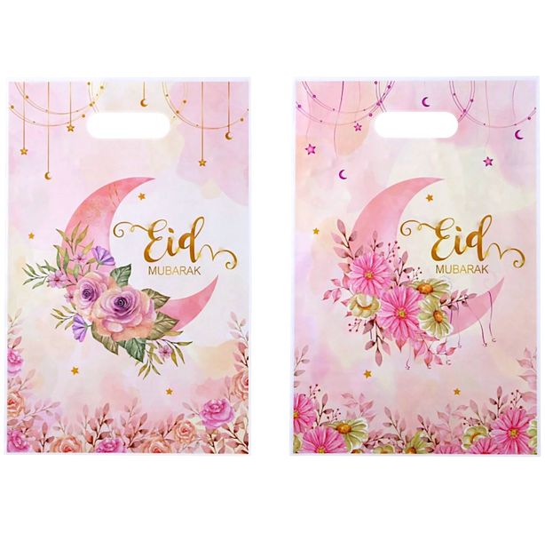 10 Piece - Eid Mubarak - Pink Floral Gift Bags