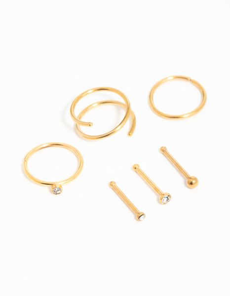 Lovisa Gold Plated Surgical Steel Bezel Nose Piercings 6-Pack
