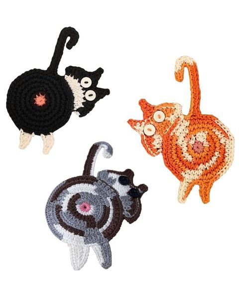 Cute Cat Design Coaster,Funny Crochet Mug Coaster for Cat Lover, Home Decor
