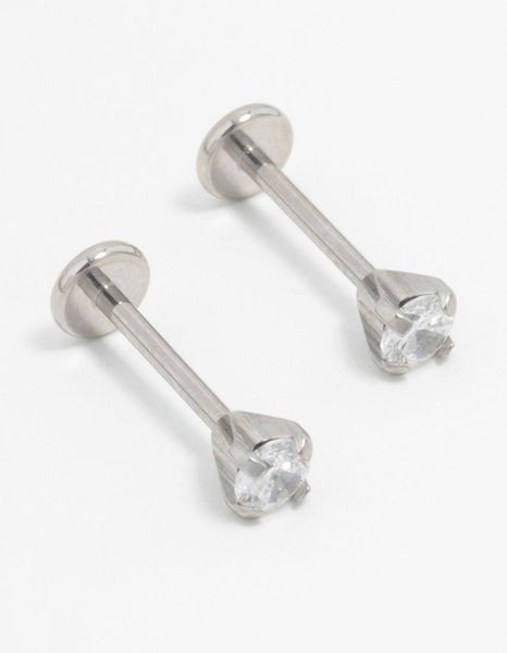 Lovisa Surgical Steel Plain Cubic Zirconia Flatback Studs 2-Pack