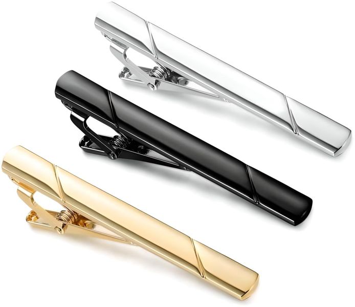 Tie Clips for Men, 3 Pack Classic Tie Clip Silver Gold Black Necktie Clips