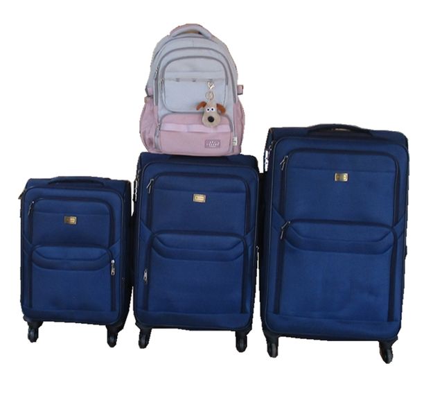 3-Piece Navy Fabric Spinner Luggage Set with Lavender Backpack