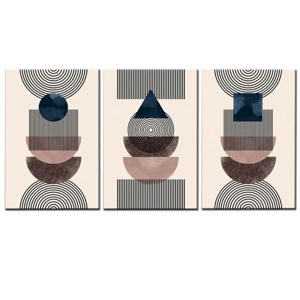 Canvas-Art-3 Pieces Geometric Mid Century Print Abstract Wall Art