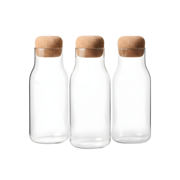 3 Pack - Transparent Glass Storage Jar With Cork Lid - 500ml