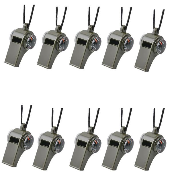 10-pcs 3 in 1 Outdoor Survival Whistle with Compass and Thermometer JG-167