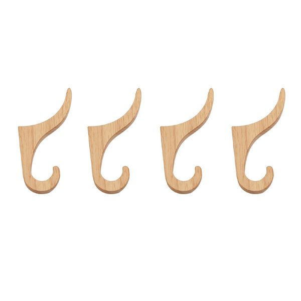 4 Piece Natural Wooden Decor Clothes Hooks Wall Mounted Hat Hanger