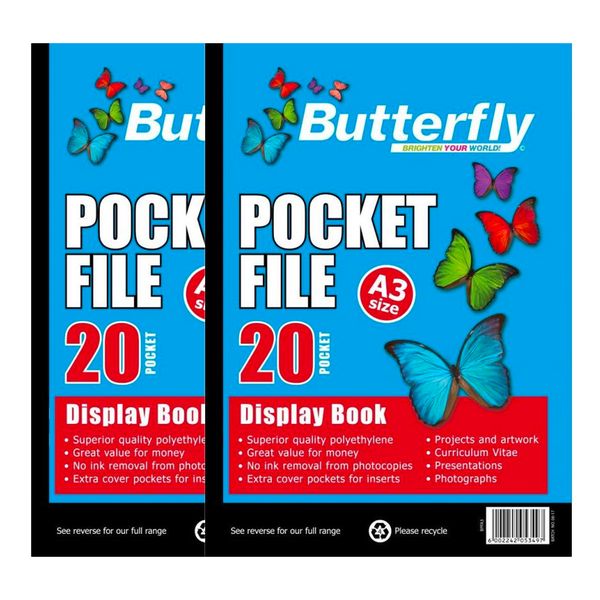 Butterfly Pocket File - A3 50 m 20 Pocket Display Book x 24