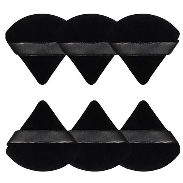 6 Pieces of Facial Soft Triangular Makeup Velvet Powder Puff Sponge Black