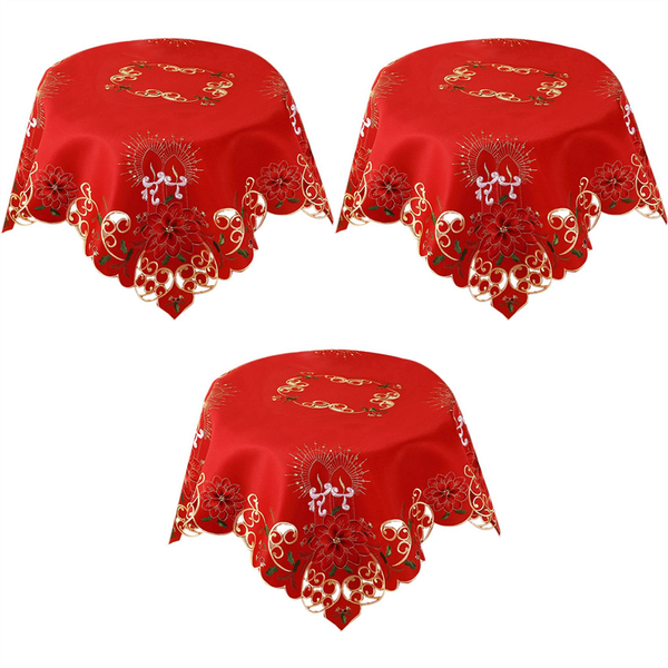 3X Christmas Embroidered Table Cloth Round Table Cloth 33 Inch