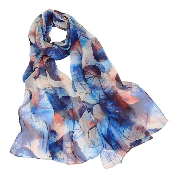Women Lightweight Print Floral Pattern Shawl Fashion Scarves Leaves Blue