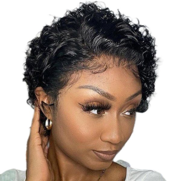 Brazilian/Peruvian Virgin Hair Curly Pixie Dry Perm Afro Lace Frontal Wig