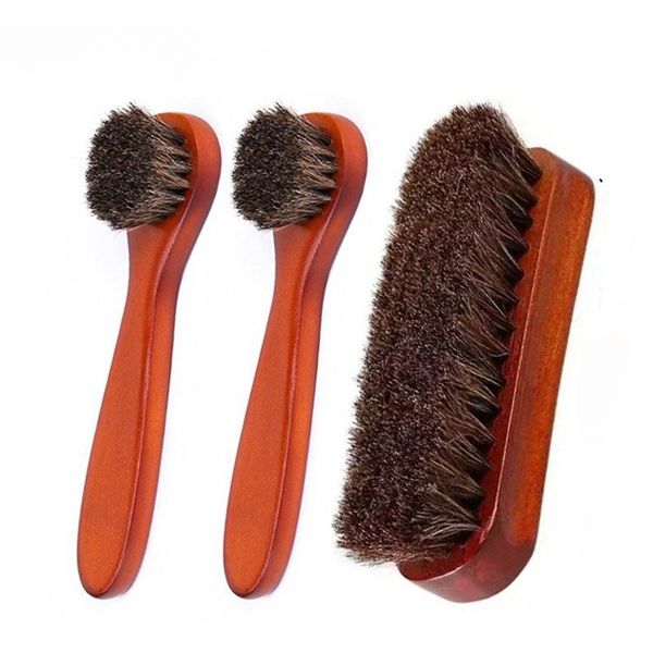 Polish Shoe Brush Kit Natural Horsehair Shoe Brushes Clean Applicators Set