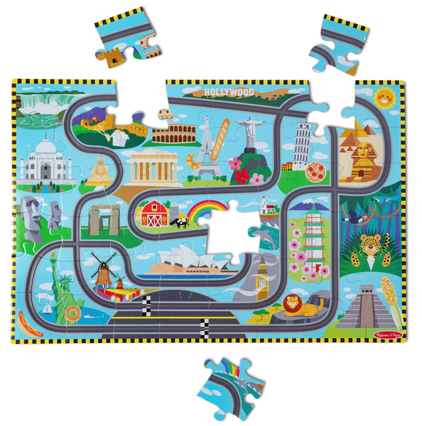 Melissa &amp; Doug Race Around The World Tracks Floor Puzzle (48 Piece)