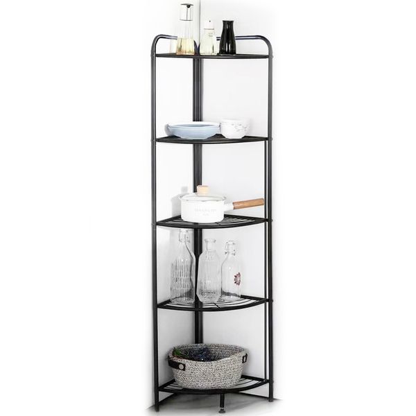 Foldable Corner Shelf Metal Storage Rack with Leveling Feet