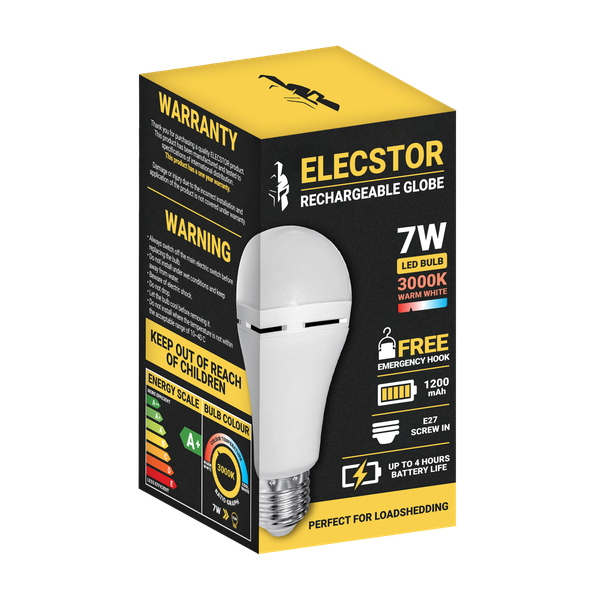 Elecstor 7W E27 Rechargeable &amp; Dimmable Globe 1200mah - A60 Warm White