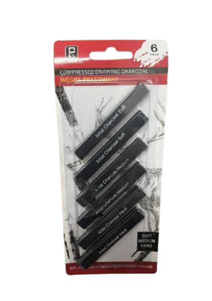 Pan Wen Bo Compressed Drawing Charcoal - 6 Piece Set (Soft, Medium, Hard)