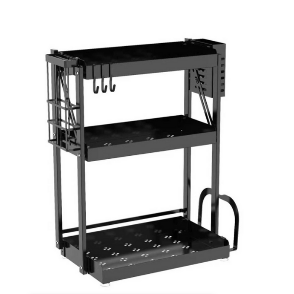 Kitchen Countertop 3 Tier Foldable Spice Storage Shelf - Black