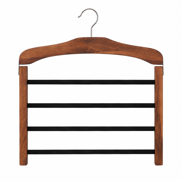 4-Tier Solid Wood Pants Hanger Non-Slip Flocked 360 Swivel Space Saver
