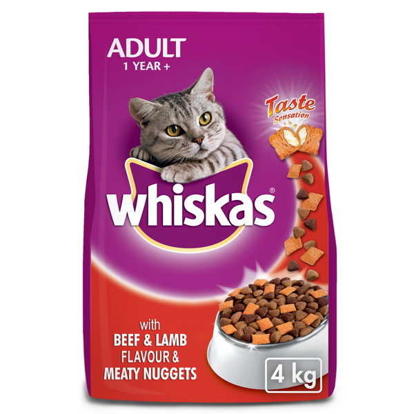 Whiskas Dry Cat Food for Adult Cats with Beef &amp; Lamb &amp; Rabbit 4kg